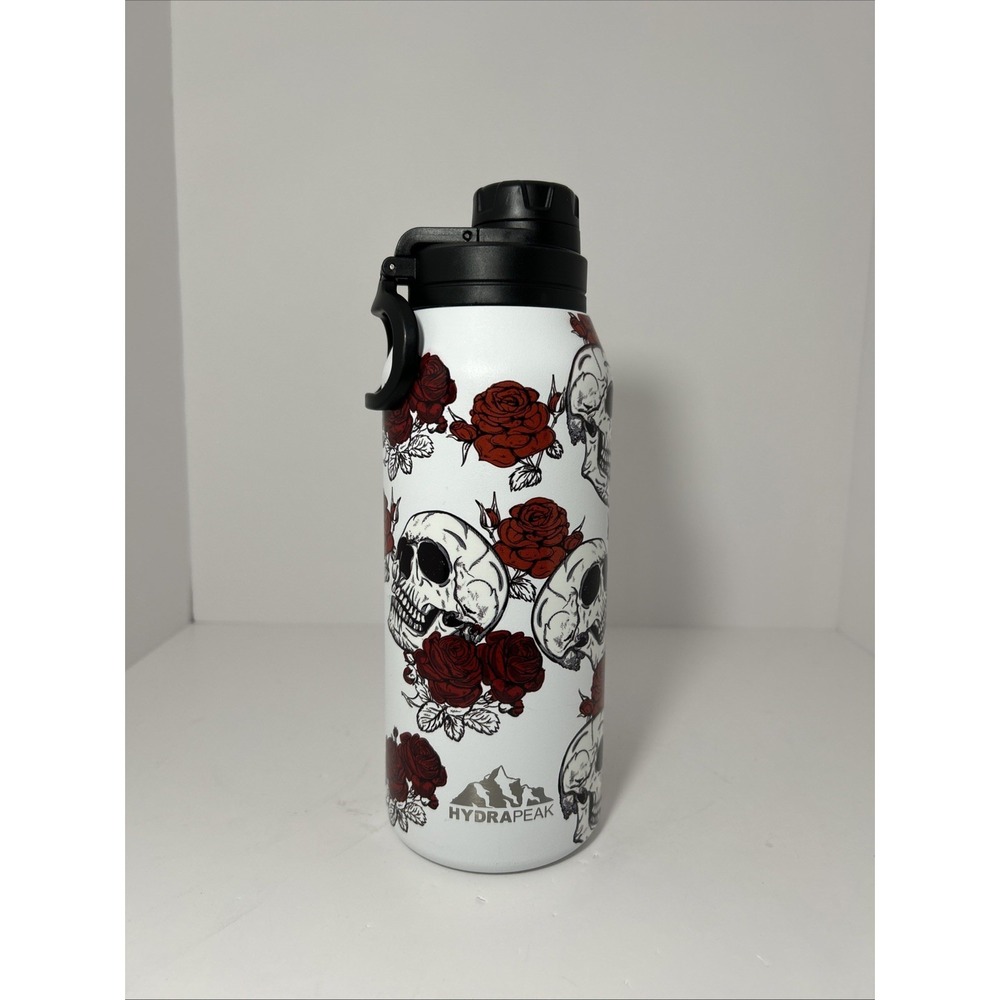 Hydro Peak 32 Ounce Widemouth Stainless Steel Bottle With Skulls‎ And Red Roses